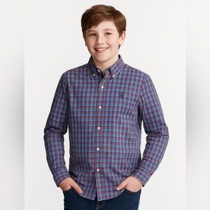 Ralph Lauren Button Up Shirt Youth Lg Boy's 14-16 Classic Plaid Long Sleeve Blue